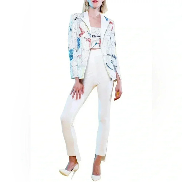 L'MOMO Women’s Abstract Sequin Lace Blazer with White Lapel Size 8 NWT - Picture 10 of 16